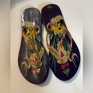 Ed Hardy Skull Jelly Thong Sandals Size 8 Women